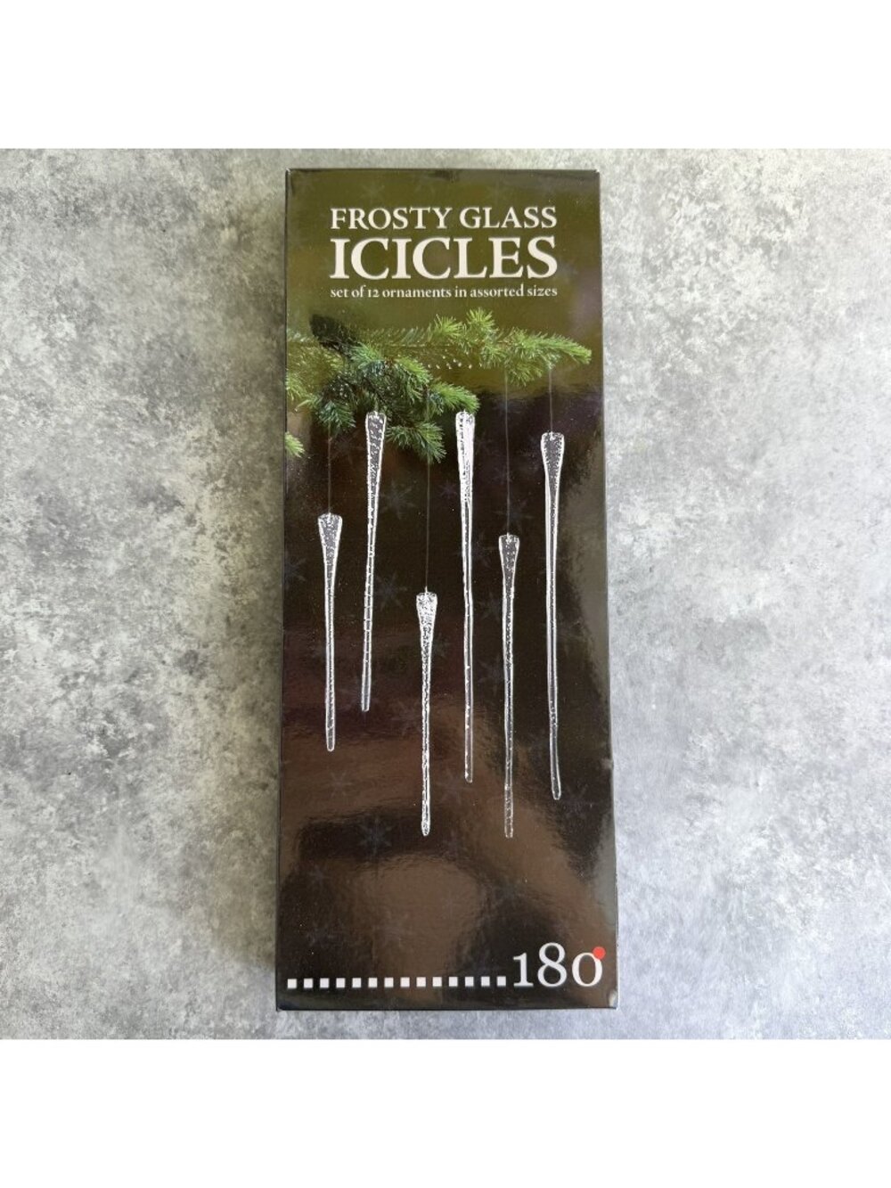 One Hundred 80 Degrees Frosty Glass Icicles Ornaments 7”-11” Set Of 12